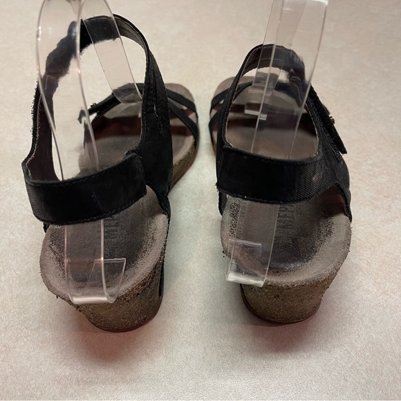 Mephisto cork wedge heel sandals Minoa black size 37 lizard rhinestone - Picture 6 of 9